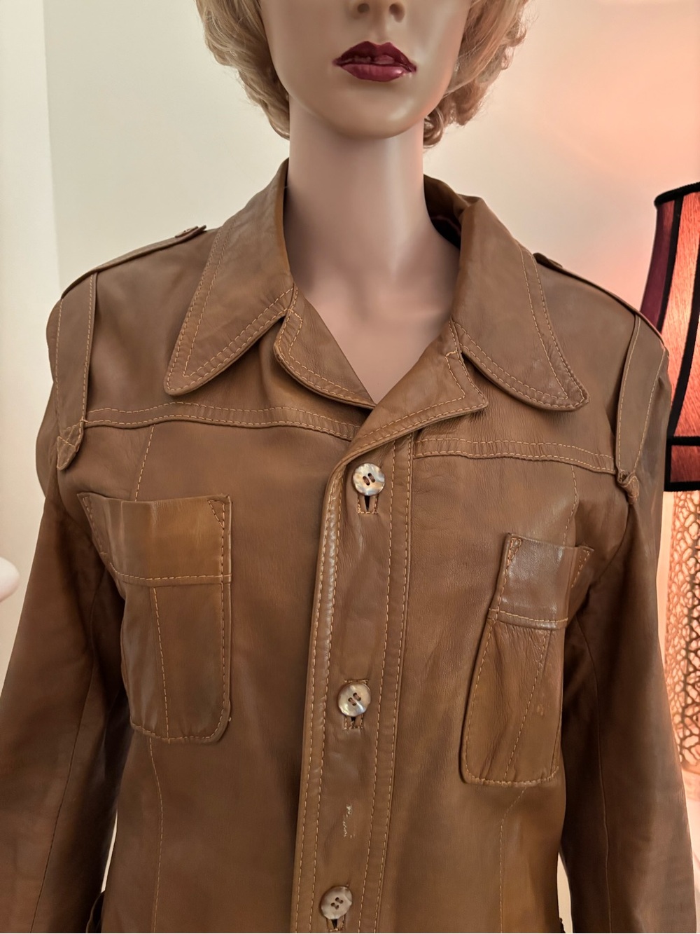 Zara Brown Leather Button-Front Jacket - Picture 4 of 15